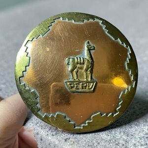 Vintage Peru Alpaca Llama Brooch Copper Brass Folk Art Pin South America
